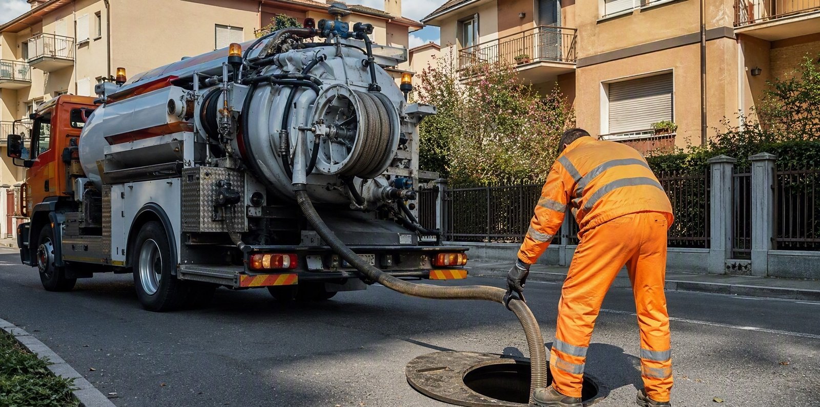 Spurgo pozzetti e caditoie a Dalmine — autospurgo in un piazzale industriale